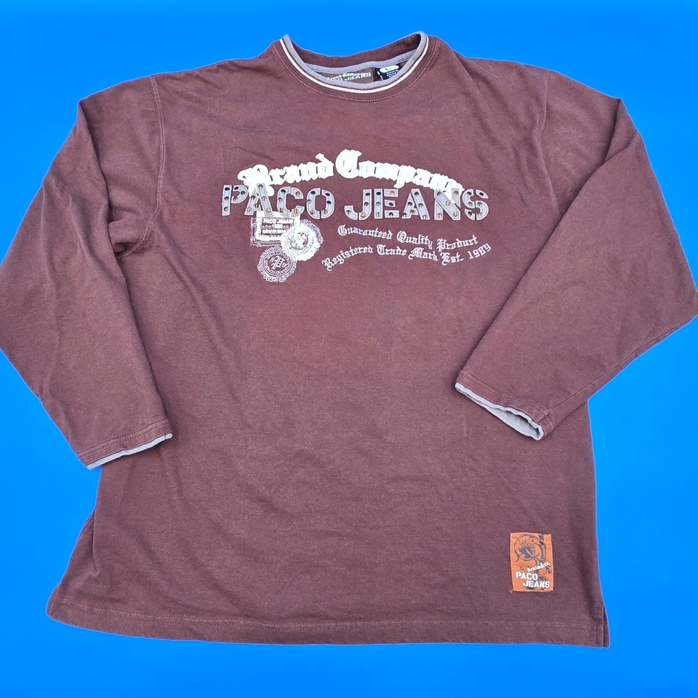 Vtg 90s Paco Jeans‎ Sport Long Sleeve Graphic Shirt Y2K Skater Baggy Black XL
